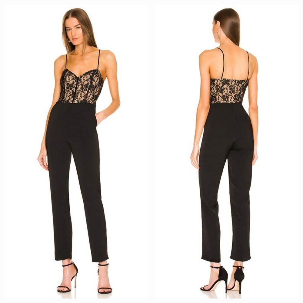 Superdown Bella Lace Jumpsuit in Black XXS